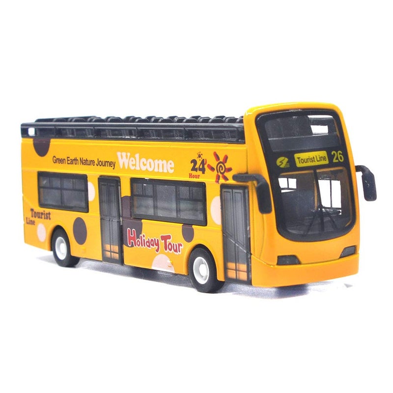 Ailejia Bus Toy Sightseeing Double Decker City Bus Open Top Model DieCast Metal Toy Cars Toy Die Cast Pull Back Vehicles Mini Model Car Lights and Music Yellow - Image 4