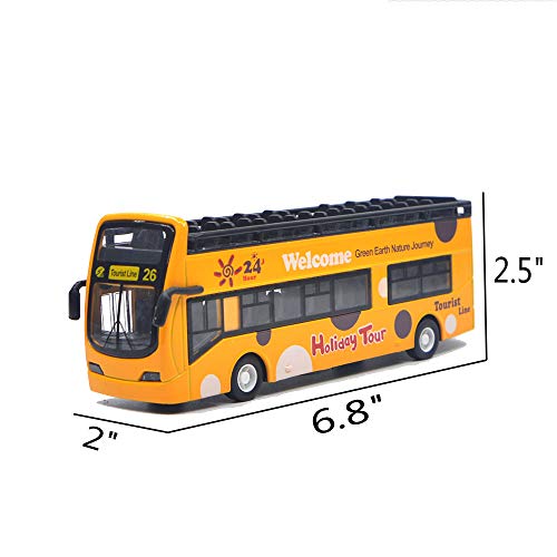 Ailejia Bus Toy Sightseeing Double Decker City Bus Open Top Model DieCast Metal Toy Cars Toy Die Cast Pull Back Vehicles Mini Model Car Lights and Music Yellow - Image 5