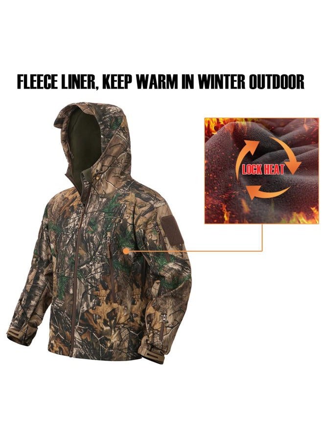 CARWORNIC Men's Tactical Outdoor Hunting Jacket Waterproof Softshell Fleece Camouflage Jackets, Leaf Camo, L - Image 5