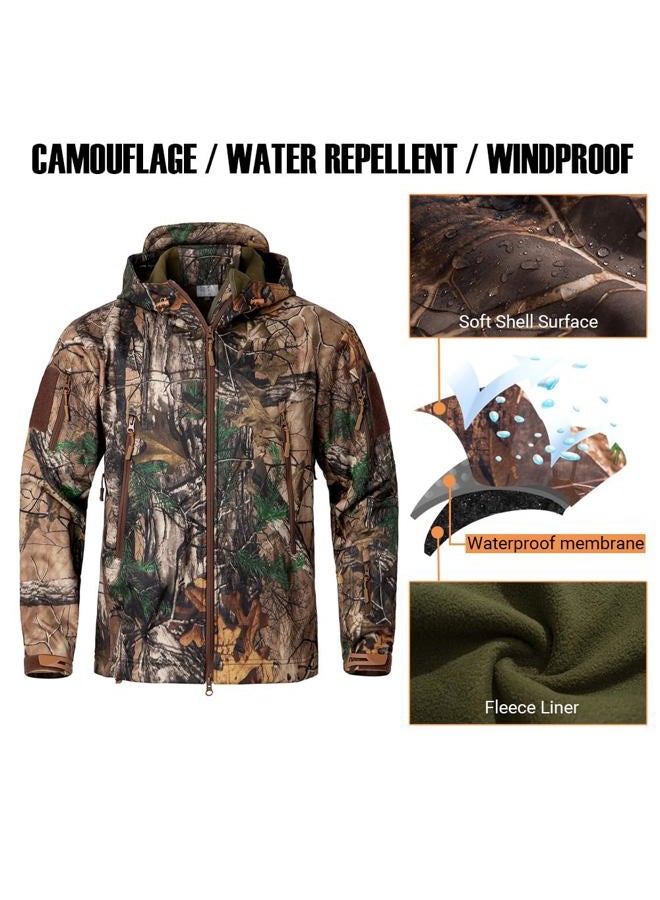 CARWORNIC Men's Tactical Outdoor Hunting Jacket Waterproof Softshell Fleece Camouflage Jackets, Leaf Camo, L - Image 3