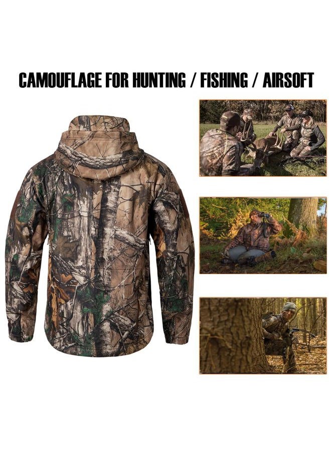 CARWORNIC Men's Tactical Outdoor Hunting Jacket Waterproof Softshell Fleece Camouflage Jackets, Leaf Camo, L - Image 4
