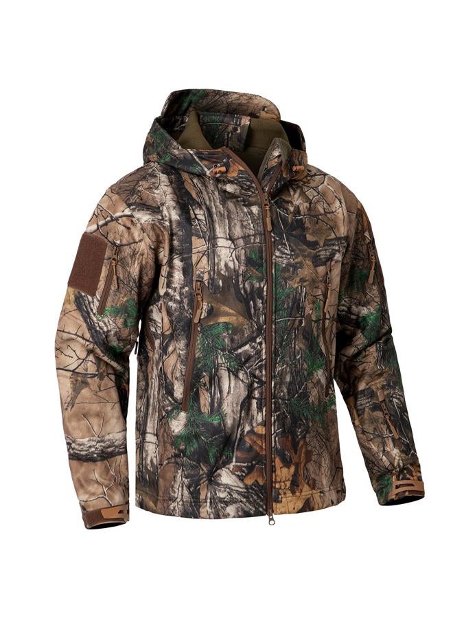 CARWORNIC Men's Tactical Outdoor Hunting Jacket Waterproof Softshell Fleece Camouflage Jackets, Leaf Camo, L - Image 1