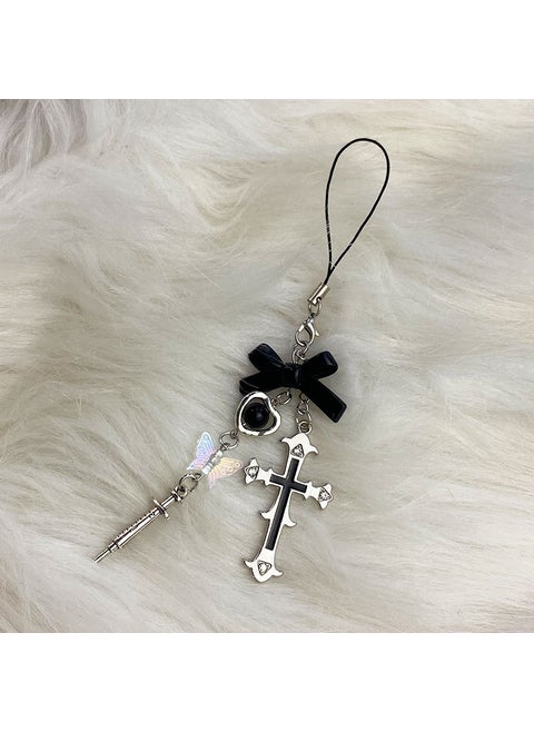 Y2K Retro Syringe Phone Chain Butterfly Cross Charm Cross Cell Phone Chain