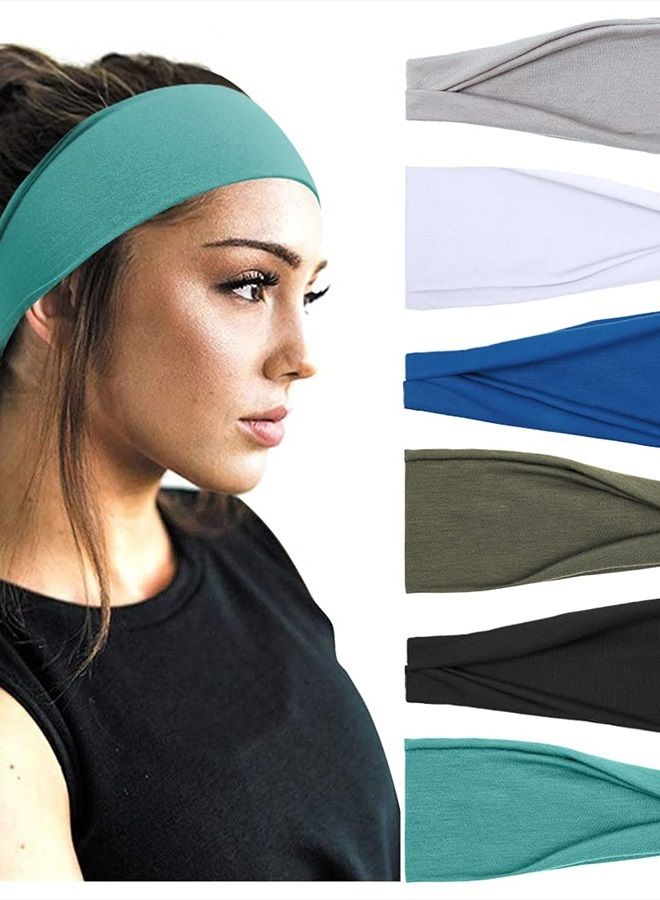 Huachi Workout Headband for Women Athletic Non Slip for Short Long Hair Yoga Running Sports Hair Bands Bandeau Headbands Sweat Hair Accessories 6 Pack  - Image 1