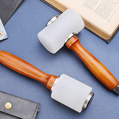 WONVOC Leather Carving Hammer 2 Pieces, Leathercraft Mallet, Nylon Wood Handle Hammer, Mallet for DIY Stamping Sew Leather Tool - Image 4