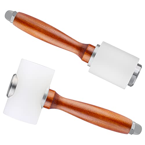 WONVOC Leather Carving Hammer 2 Pieces, Leathercraft Mallet, Nylon Wood Handle Hammer, Mallet for DIY Stamping Sew Leather Tool - Image 1