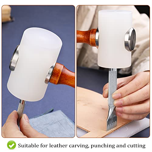 WONVOC Leather Carving Hammer 2 Pieces, Leathercraft Mallet, Nylon Wood Handle Hammer, Mallet for DIY Stamping Sew Leather Tool - Image 5