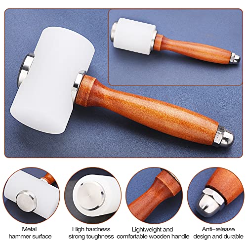 WONVOC Leather Carving Hammer 2 Pieces, Leathercraft Mallet, Nylon Wood Handle Hammer, Mallet for DIY Stamping Sew Leather Tool - Image 3