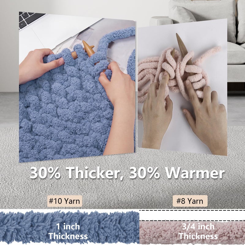 Cozyful Chunky Yarn for Hand Knitting - #10 Chunky Chenille Yarn, Jumbo Big Thick Chunky Yarns for Crocheting, Super Bulky Chunky Knit Blanket Yarns, 8 Skein (25 yds 8 oz Each Skein), Blue Gray - Image 3