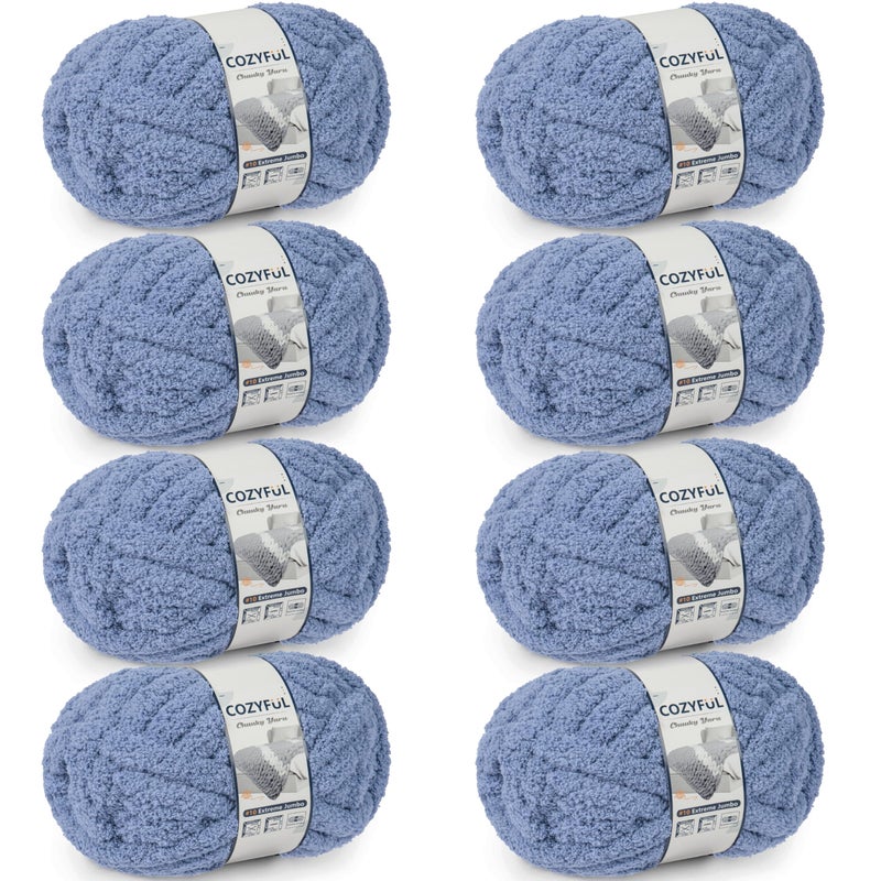 Cozyful Chunky Yarn for Hand Knitting - #10 Chunky Chenille Yarn, Jumbo Big Thick Chunky Yarns for Crocheting, Super Bulky Chunky Knit Blanket Yarns, 8 Skein (25 yds 8 oz Each Skein), Blue Gray - Image 1