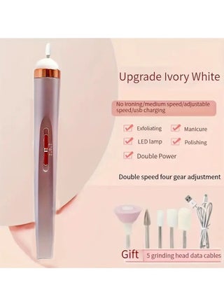 مبرد أظافر محمول، مثقاب أظافر كهربائي مع 5 رؤوس مثقاب، شحن USB مع ضوء LED، سرعة قابلة للتعديل لأدوات العناية بالأظافر والمناكير - view 3