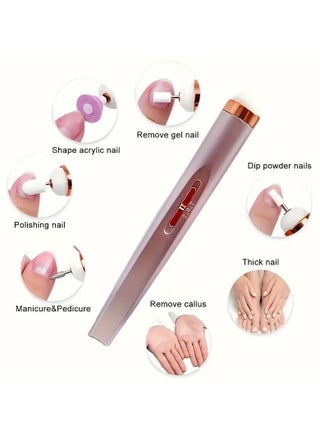 مبرد أظافر محمول، مثقاب أظافر كهربائي مع 5 رؤوس مثقاب، شحن USB مع ضوء LED، سرعة قابلة للتعديل لأدوات العناية بالأظافر والمناكير - view 4