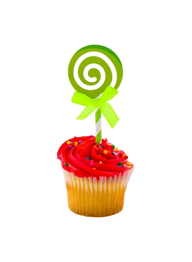 Restaurantware Top Cake 5.3 X 2 Inch Cake Toppers, 100 Swirl Design Cake Topper Inserts - Durable, With Bow Detail, Green Paper Cake Decoration, Birthday, Baby Shower, Wedding, Supplies - Image 2