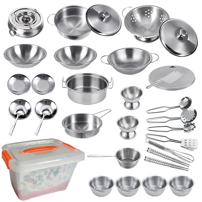 KEJIH Tiny Classic Stainless Steel Kitchen Toys Cooking Utensils SetPretend Play Pots Pans Toy Cookware Kits for Kids Cooking Utensil Set Interactive Learning Role Play Educational Toys for Kids Mini Size - Image 2