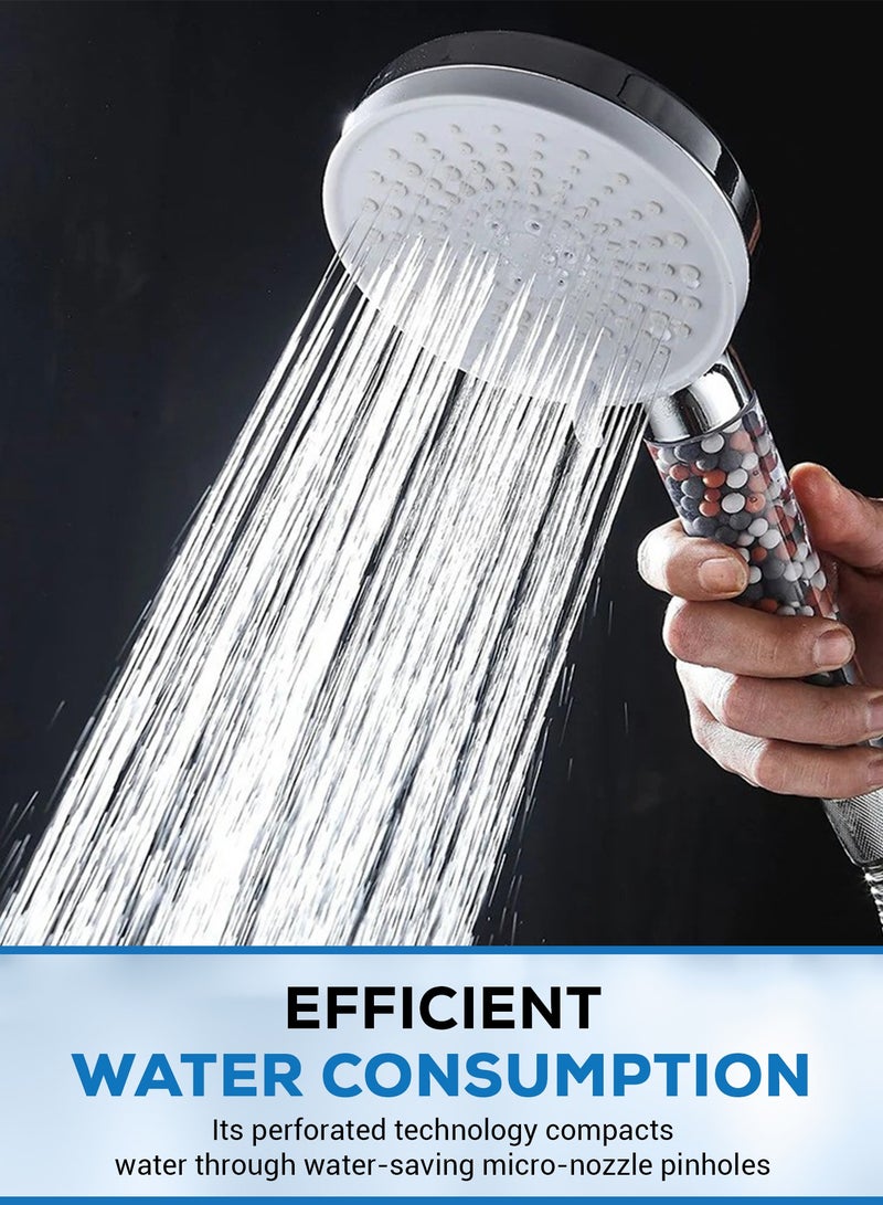 دانين رشاش رأس دش عالي الضغط من  مع نظام ترشيح، شريط تفلون (نفث، هطول الأمطار والتدليك)، يقلل من تساقط الشعر، يعزز البشرة، يرشح وينقي ويوفر المياه (5 وظائف مع خرطوم بطول 1.5 متر) - Image 5