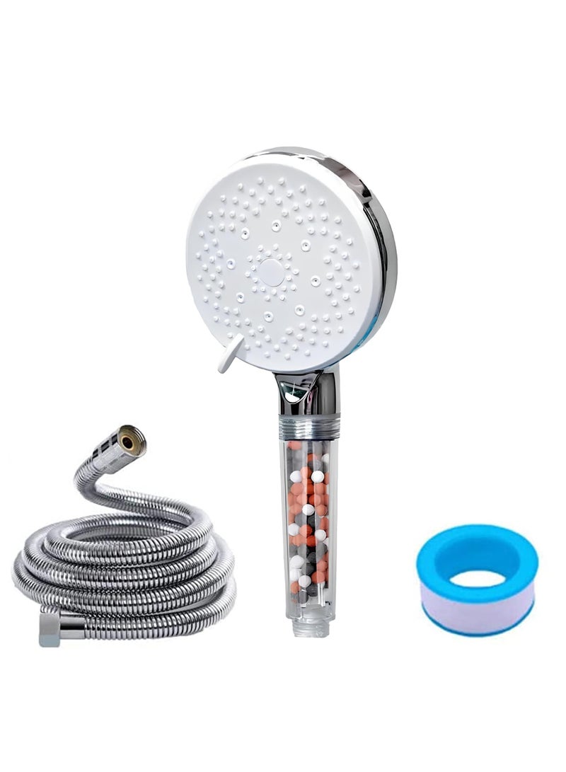 دانين رشاش رأس دش عالي الضغط من  مع نظام ترشيح، شريط تفلون (نفث، هطول الأمطار والتدليك)، يقلل من تساقط الشعر، يعزز البشرة، يرشح وينقي ويوفر المياه (5 وظائف مع خرطوم بطول 1.5 متر) - Image 2