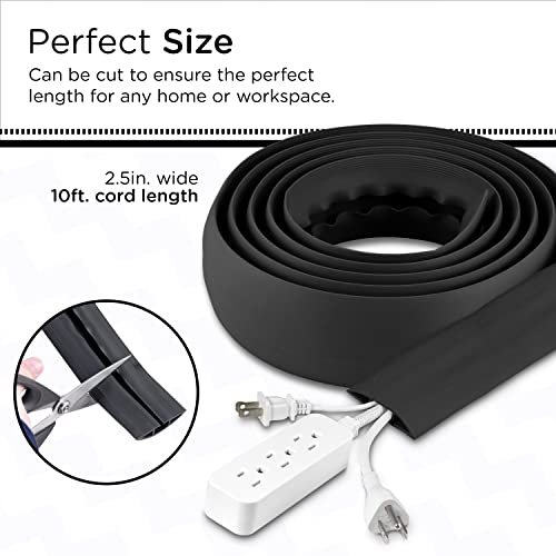 Cordinate 10ft Floor Cord Cover, Cable Protector, Hide Extension Cords, Protect Cords, Prevent Cable Trips, Heavy Duty Cord Hider - Cable Cavity = 0.75" (W) x 0.43" (H) - Black - Image 2