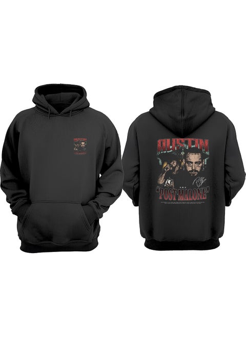 Unisex Alıstin Post Malone Design Front Back Printed Regular Fit Black Sweatshirt