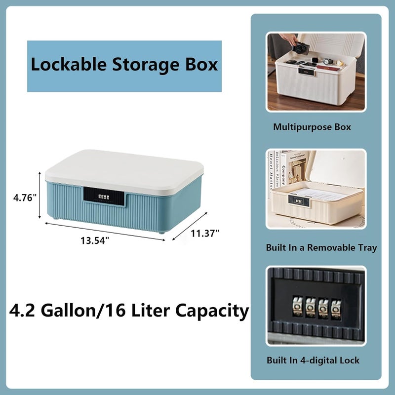 MXCELL Lockable Storage Bin Outdoor Lock Box Plastic Storage Container Versatile Organizer with Changeable Lock for Home Office School Travel Business WhiteBlue 16 Liters - Image 2