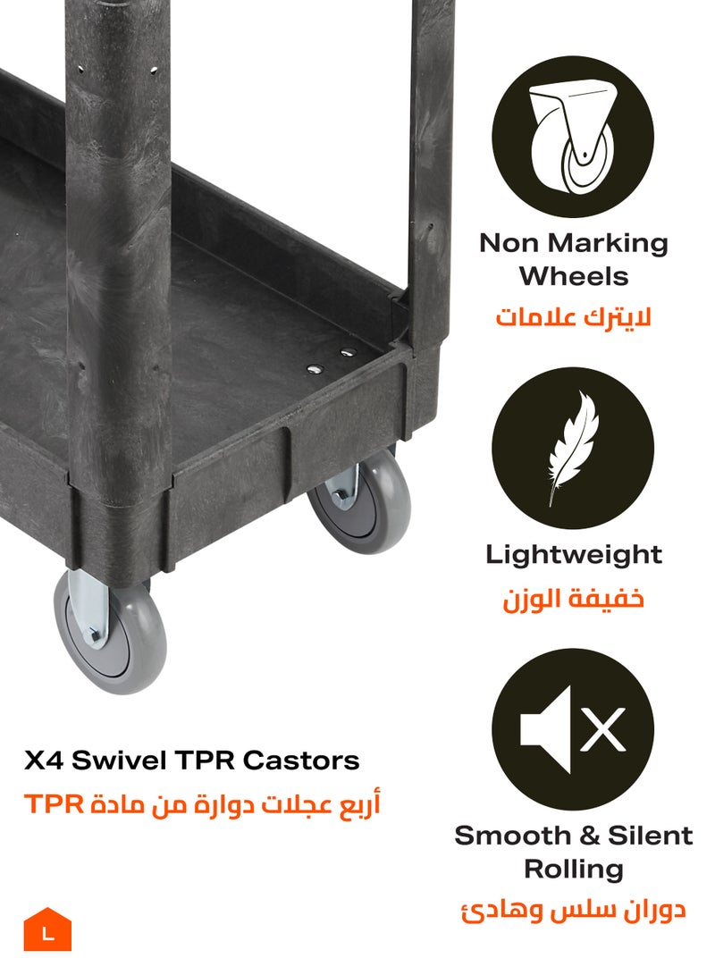 LAWAZIM 2-Shelf Utility Service Cart - 551lbs Capacity Heavy Duty Rolling Tool Trolley with Caster Wheels - Ideal for Workshops, Garages, Warehouses, Manufacturing, Cleaning, and Maintenance Use - Image 4