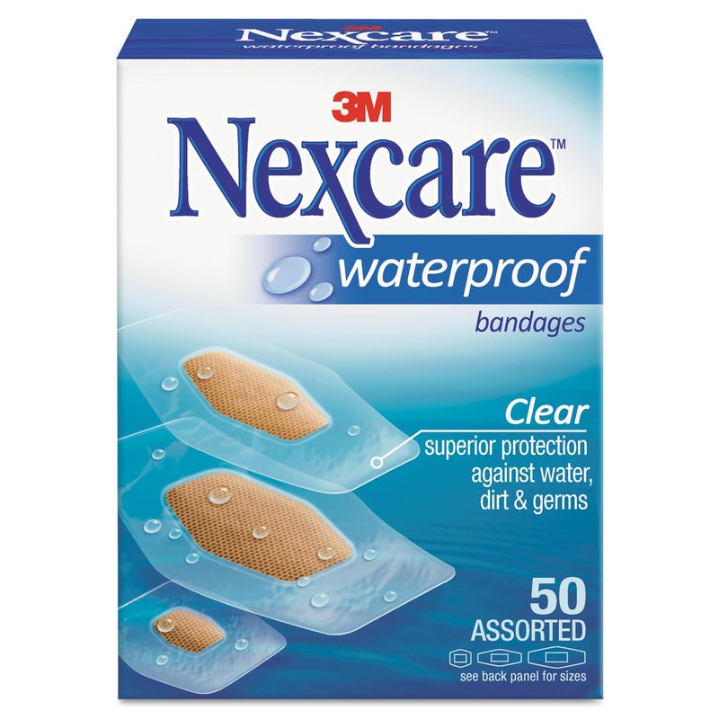 3M Nexcare Waterproof Clear Bandages Assorted Sizes 50 Bandages - Image 1