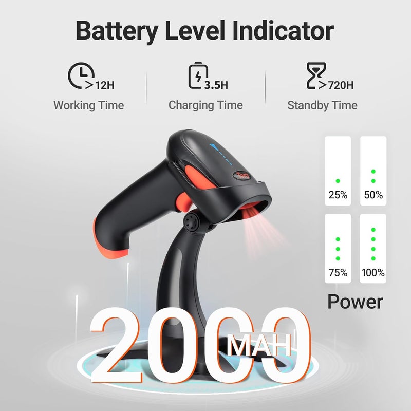 Tera Barcode Scanner Wireless 1D 2D QR with Stand: Battery Level Indicator 3 in 1 Works with Bluetooth 2.4G Wireless USB Wired Handheld Bar Code Reader with Vibration Alert HW0002 Orange - Image 2