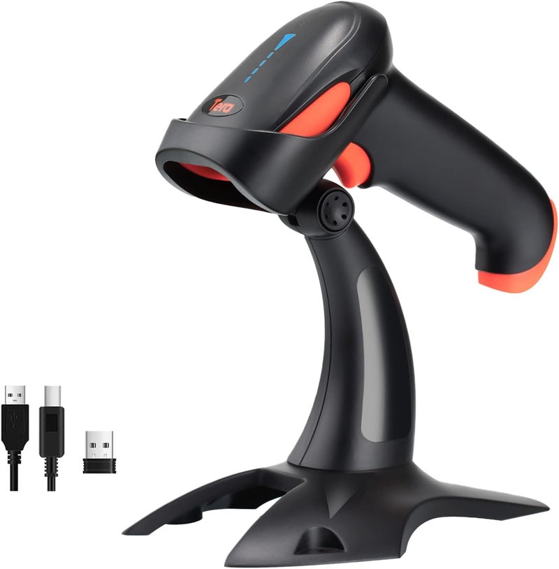 Tera Barcode Scanner Wireless 1D 2D QR with Stand: Battery Level Indicator 3 in 1 Works with Bluetooth 2.4G Wireless USB Wired Handheld Bar Code Reader with Vibration Alert HW0002 Orange - Image 1