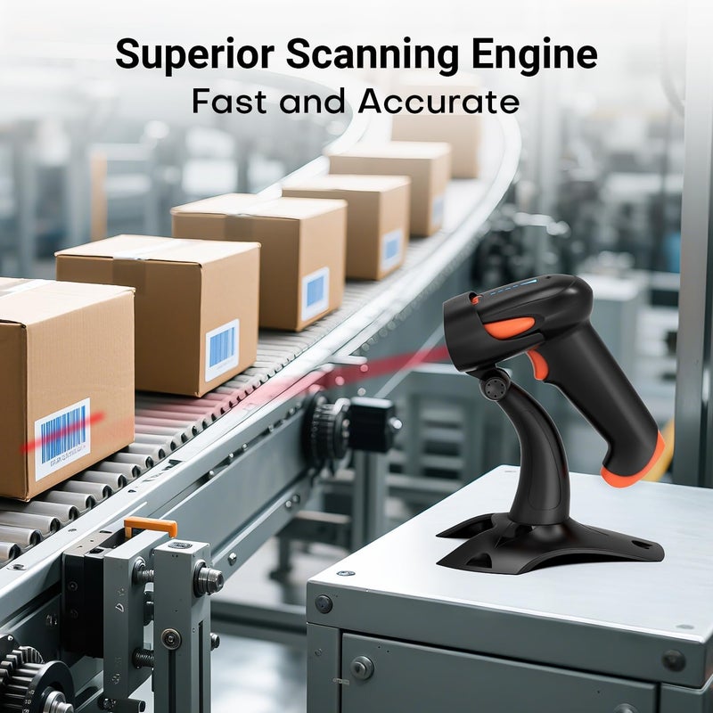Tera Barcode Scanner Wireless 1D 2D QR with Stand: Battery Level Indicator 3 in 1 Works with Bluetooth 2.4G Wireless USB Wired Handheld Bar Code Reader with Vibration Alert HW0002 Orange - Image 3