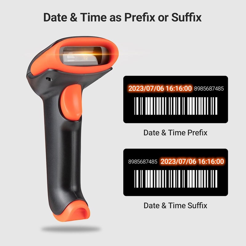 Tera Barcode Scanner Wireless 1D 2D QR with Stand: Battery Level Indicator 3 in 1 Works with Bluetooth 2.4G Wireless USB Wired Handheld Bar Code Reader with Vibration Alert HW0002 Orange - Image 4