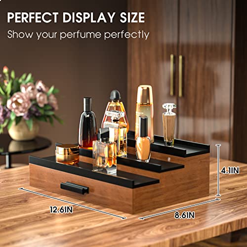 Sephyroth Cologne Organizer for Men 3 Tier of Elevated Cologne Display Shelf with Drawer Storage Perfume Organization and Storage Display Risers,Great Gift for Man(Walnut Black) - Image 4