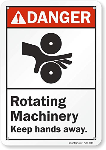 Smartsign S-7944-AL-10 Aluminum Sign, Danger: Rotating Machinery Keep Hands Away" with Graphic, 10" x 7" - Image 1