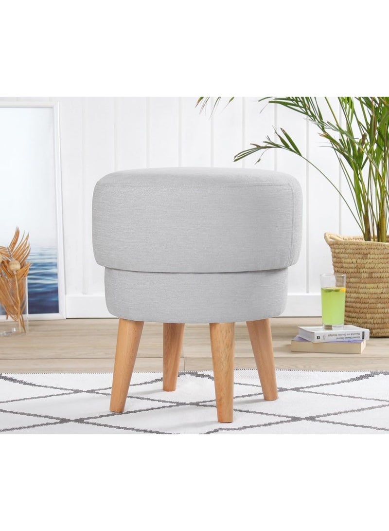 Elegant pouf in light gray, 51 cm high, 47 cm diameter | Made from 100% linen, 35-density medical foam (6 cm thick) | Sturdy beechwood legs, ideal for modern living spaces - Image 1