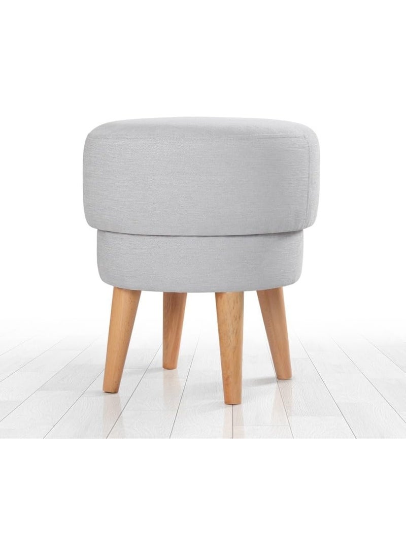 Elegant pouf in light gray, 51 cm high, 47 cm diameter | Made from 100% linen, 35-density medical foam (6 cm thick) | Sturdy beechwood legs, ideal for modern living spaces - Image 2