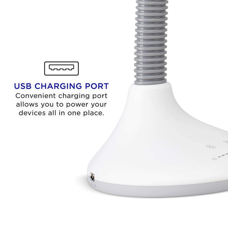 Verilux SmartLight Full Spectrum LED Desk Lamp with Adjustable Brightness, Flexible Gooseneck and Integrated USB Charging Port - Reduces Eye Strain and Fatigue - Ideal for Readers, Artists, Crafters - Image 5