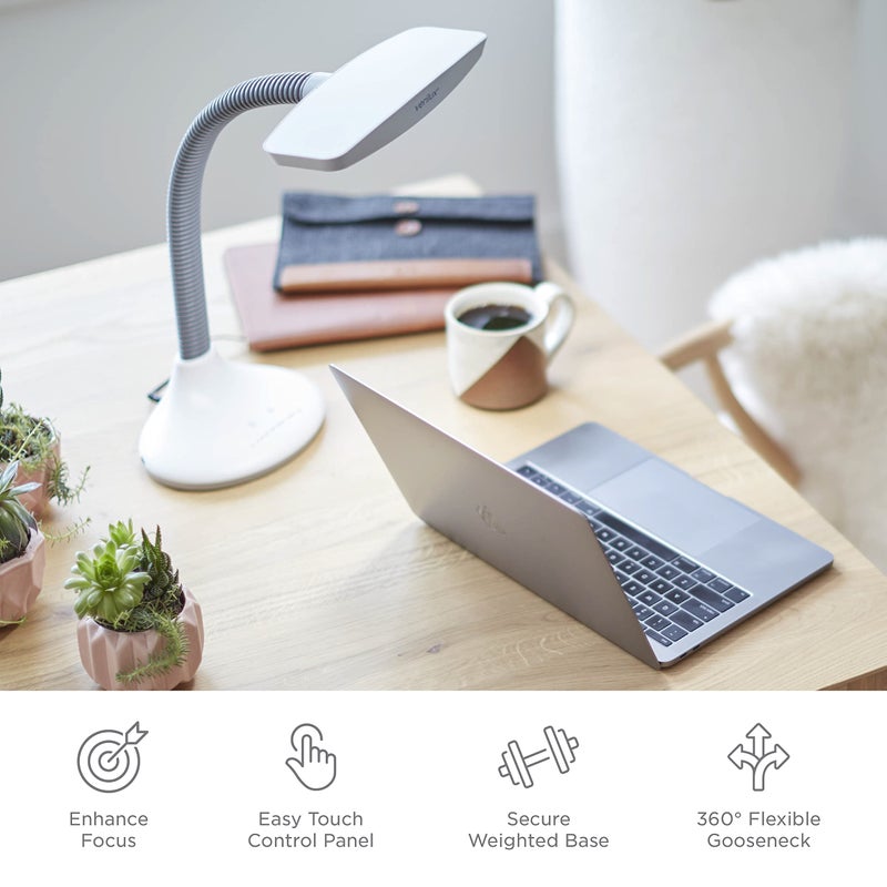 Verilux SmartLight Full Spectrum LED Desk Lamp with Adjustable Brightness, Flexible Gooseneck and Integrated USB Charging Port - Reduces Eye Strain and Fatigue - Ideal for Readers, Artists, Crafters - Image 3