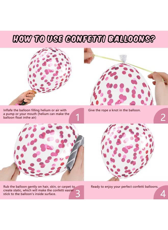 Biapian Pink White Balloons Set, 60 PCS Metallic Pink Birthday Balloons, White Pink Confetti Balloons, Macaron Pink Latex Balloon Matte Pink Balloons for Helium for Girls Women Baby Shower Wedding Supplies - Image 3