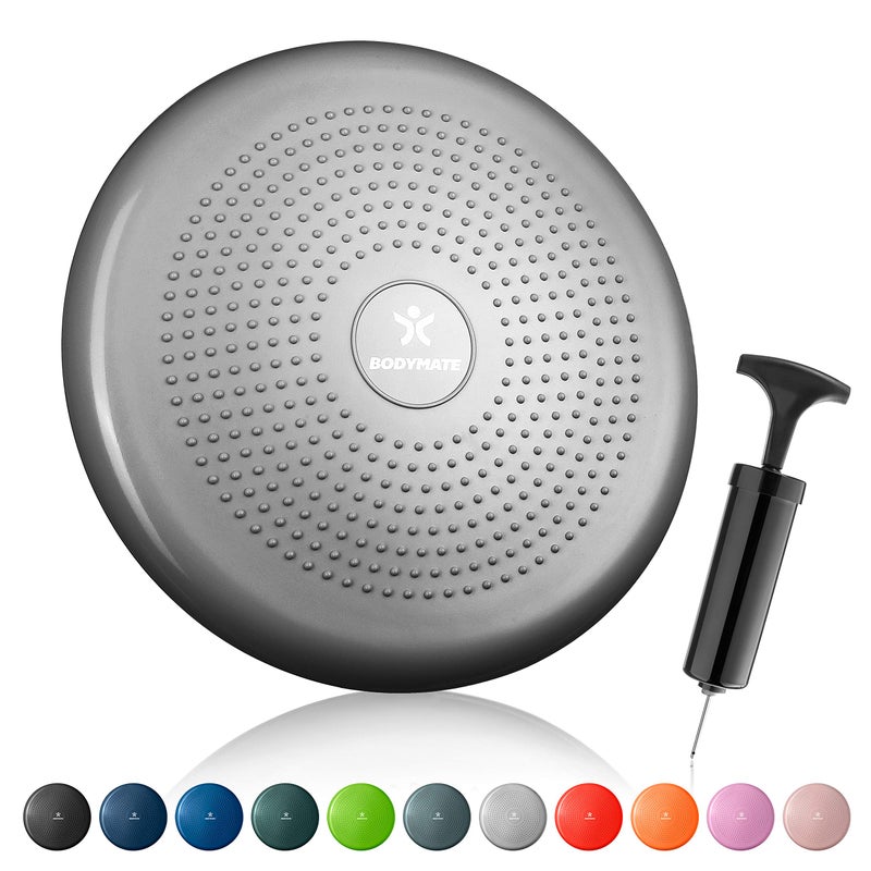BODYMATE Balance Cushion Diameter 34 cm + Pump – Inflatable Cushion for Core Training, Fitness, Rehabilitation – Silver - Image 2