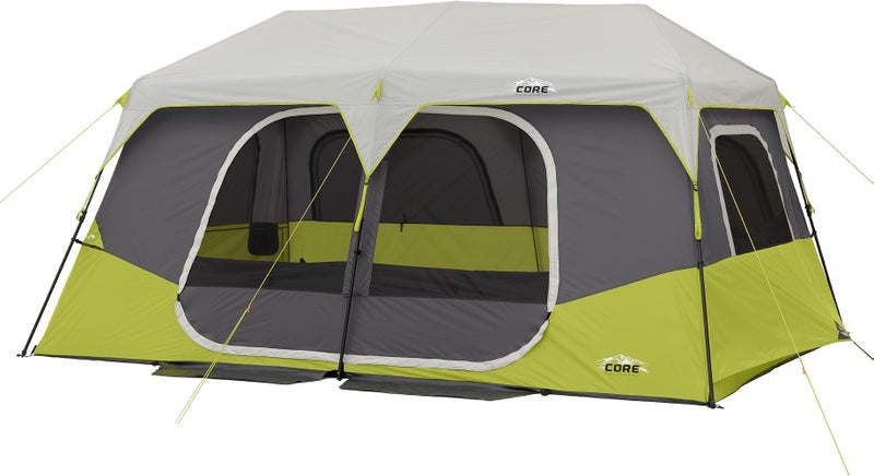 CORE Instant Cabin Tents 6 Person 9 Person 10 Person 12 Person Family Cabin Multi Room Pop Up Tents Car Camping Included Storage Pockets for Camping Accessories - Image 1