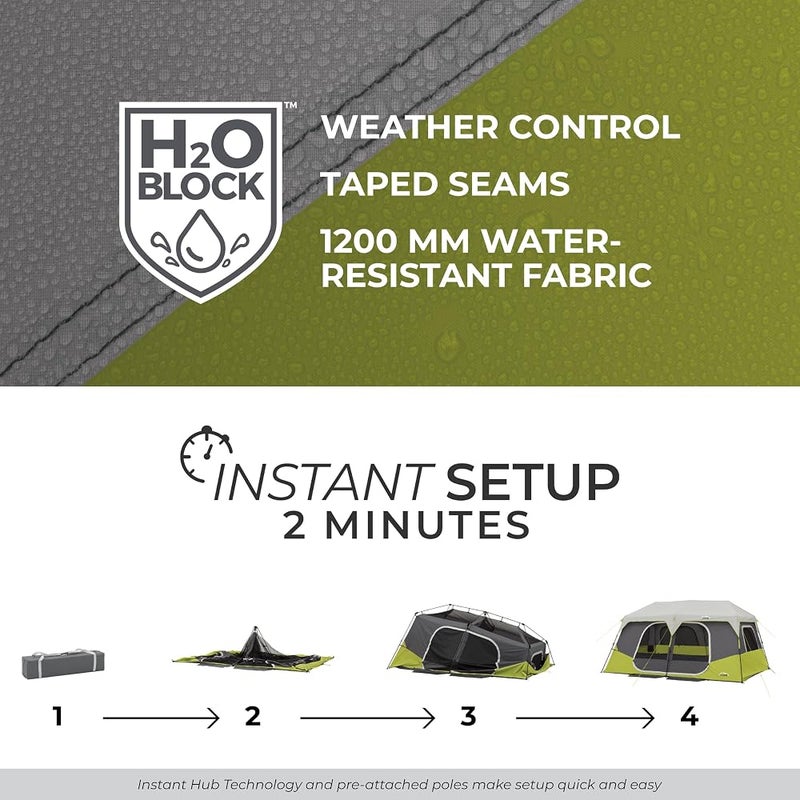 CORE Instant Cabin Tents 6 Person 9 Person 10 Person 12 Person Family Cabin Multi Room Pop Up Tents Car Camping Included Storage Pockets for Camping Accessories - Image 5
