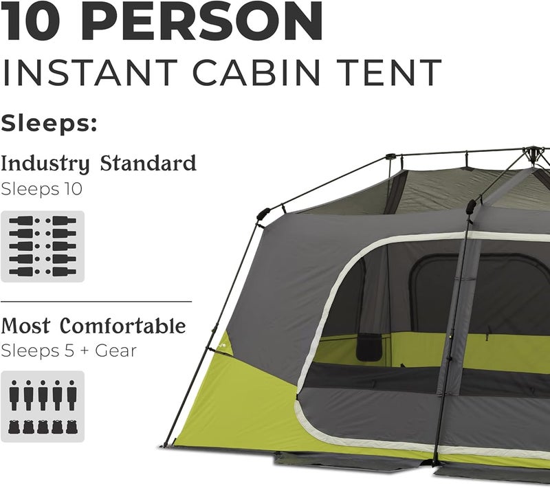 CORE Instant Cabin Tents 6 Person 9 Person 10 Person 12 Person Family Cabin Multi Room Pop Up Tents Car Camping Included Storage Pockets for Camping Accessories - Image 2