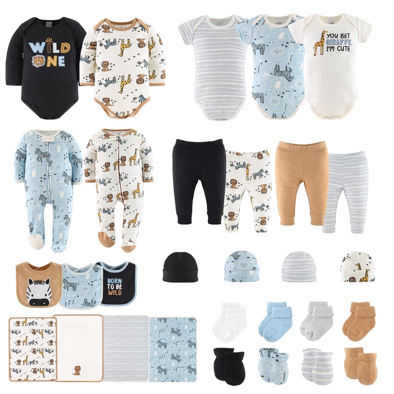 The Peanutshell Baby Layette Gift Set for Boys or Girls 30 Piece New Born Unisex Gift Set Baby Clothes Newborn Essentials Must Haves Newborn Clothes 69 Months Safari