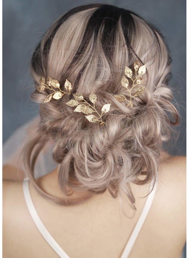 FXmimior Bride Hair Accessories Hair Pins Clip Bobby Pins Vintage Gold Leaf Bridesmaid Headpiece Customised Wedding pack of 3 - Image 1