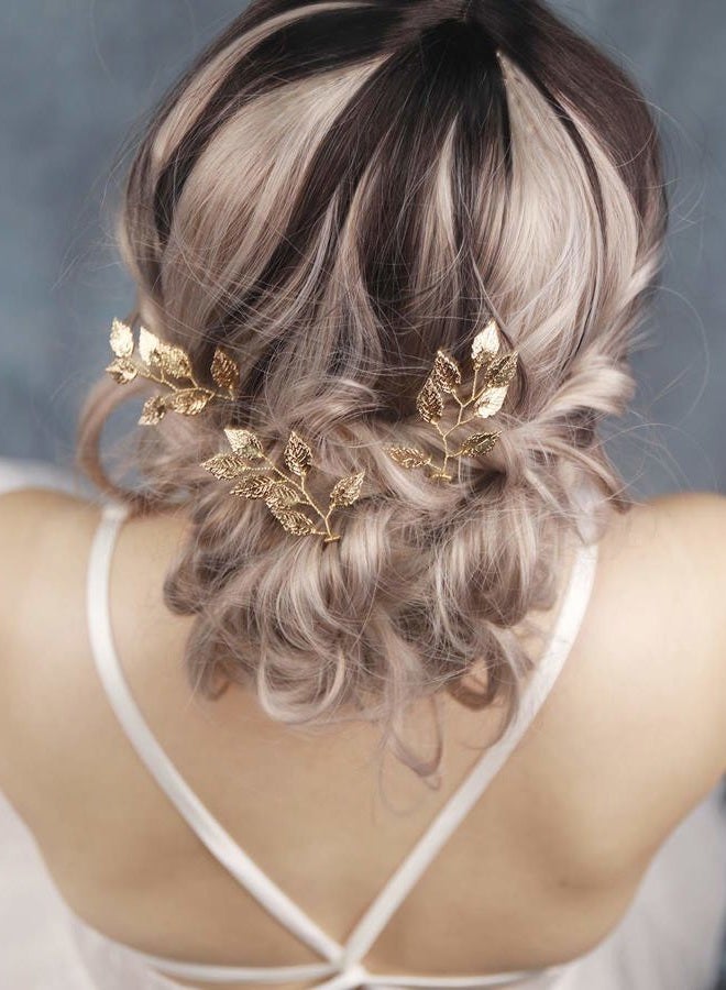 FXmimior Bride Hair Accessories Hair Pins Clip Bobby Pins Vintage Gold Leaf Bridesmaid Headpiece Customised Wedding pack of 3 - Image 2