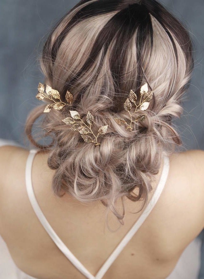 FXmimior Bride Hair Accessories Hair Pins Clip Bobby Pins Vintage Gold Leaf Bridesmaid Headpiece Customised Wedding pack of 3 - Image 3