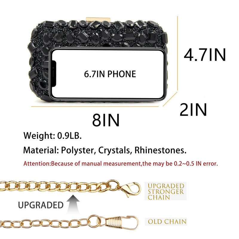 Milisente Clutch Purses For Women Crystal Clutches Evening Bags Gemstone Clutch Purse For Wedding Formal(Black) - Image 3