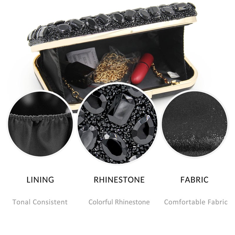 Milisente Clutch Purses For Women Crystal Clutches Evening Bags Gemstone Clutch Purse For Wedding Formal(Black) - Image 4