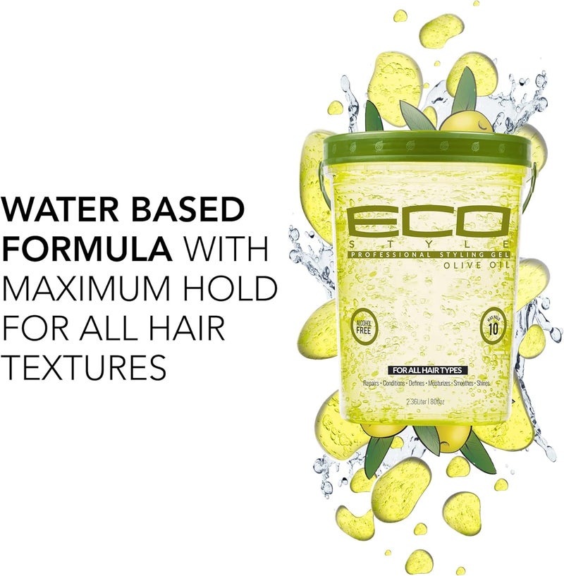 Eco Style Ecoco Gel Olive Oil - 100% Pure Olive Oil - Adds Shine And Tames Split Ends - Weightless Style - Nourishes And Repairs - Adds Moisture To The Scalp - Superior Hold - Healthy Shine - 80 Oz - Image 2