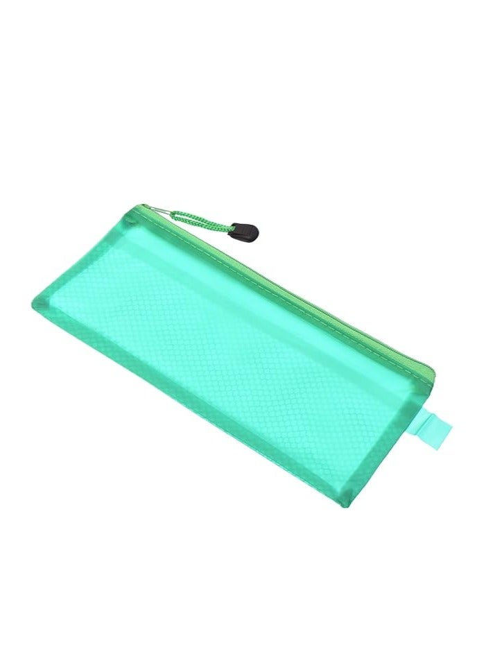 Transparent Plastic File Case with Zipper – A6 Size, Green Color, Durable Mesh Design, Ideal for Documents and Accessories - Image 1