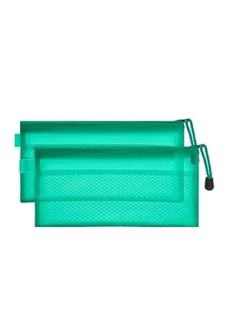 Transparent Plastic File Case with Zipper – A6 Size, Green Color, Durable Mesh Design, Ideal for Documents and Accessories - Image 2