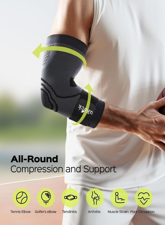 uRock Elbow Support for Gym with Strap 1pc - Elbow Brace for Men Women Workout | Elbow Compression Sleeves with Straps for Tendonitis Pain Relief, Tennis, Cricket - Elbow Band-Free Size (Grey) - Image 3
